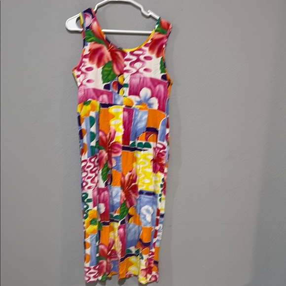 Jams World vintage 90s Red Pink hibiscus Sleeveless Sundress Maxi pockets floral - Picture 6 of 9
